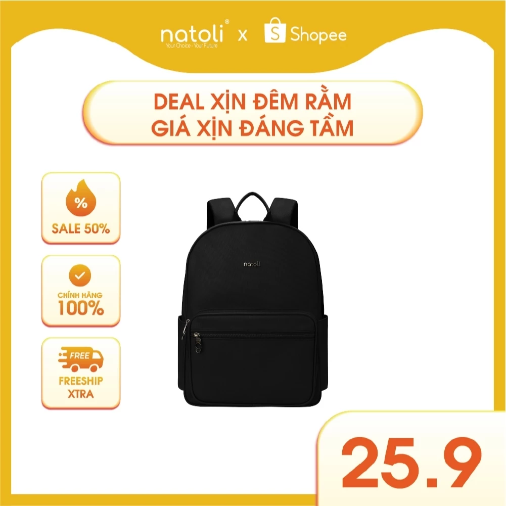 Balo da nam nữ NATOLI, chống nước nhiều ngăn, thời trang cao cấp BST Unisex Leather School Backpack B27