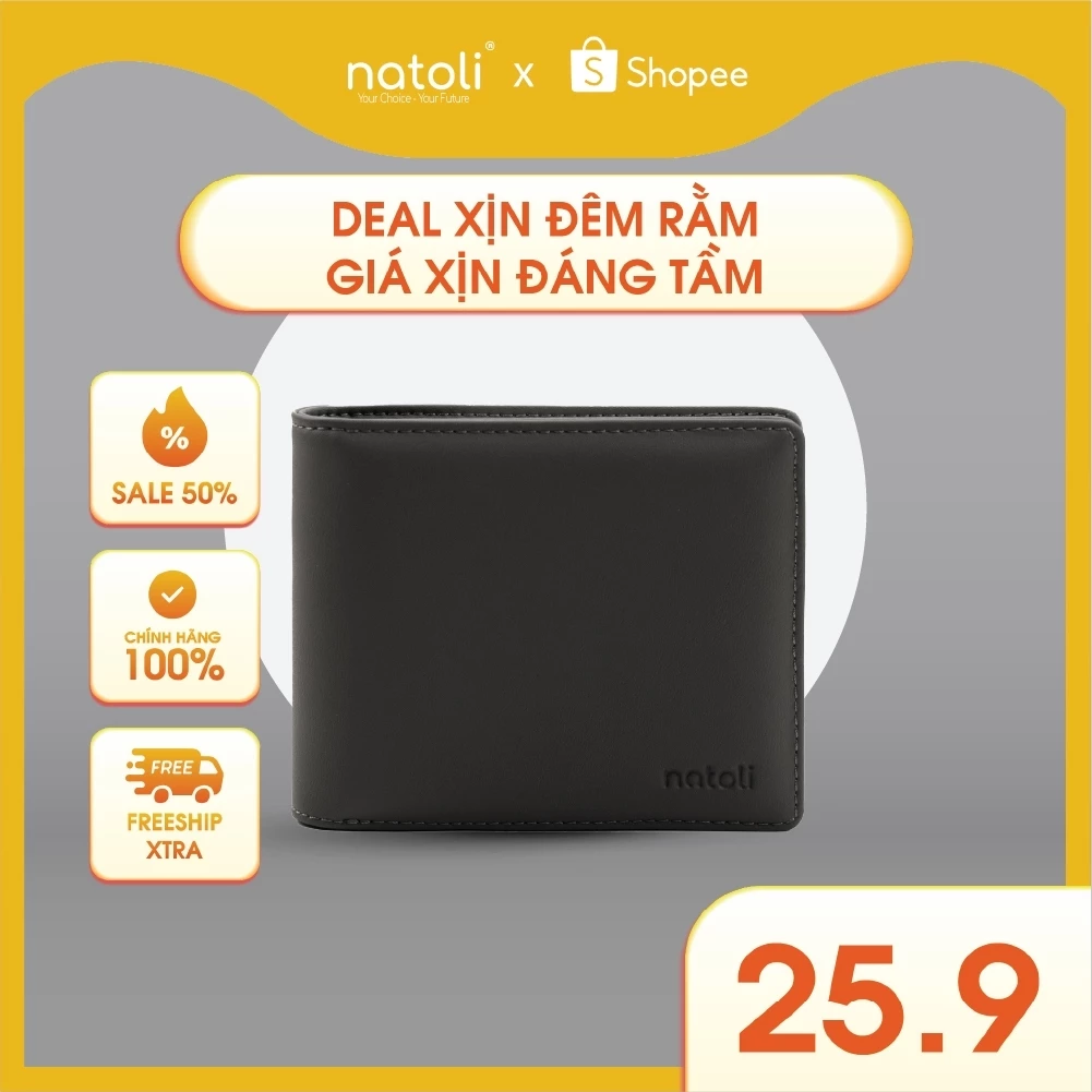 Ví nam nữ da gấp đôi dáng ngang NATOLI đựng thẻ cầm tay cao cấp BST Simple Horizontal Wallet V4