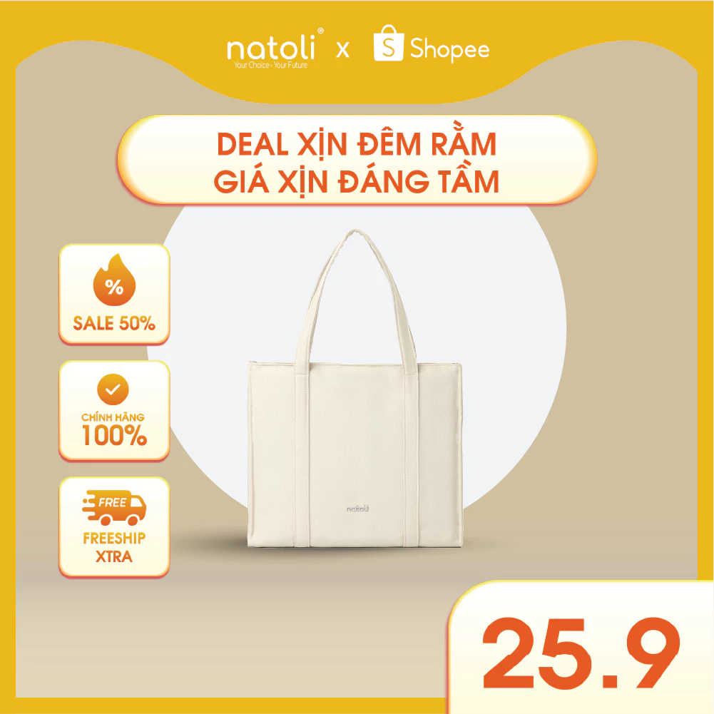 Túi tote nữ có khóa kéo Thương hiệu NATOLI, đựng laptop, đeo vai cao cấp BST Elegant Shockproof Tote Bag T17