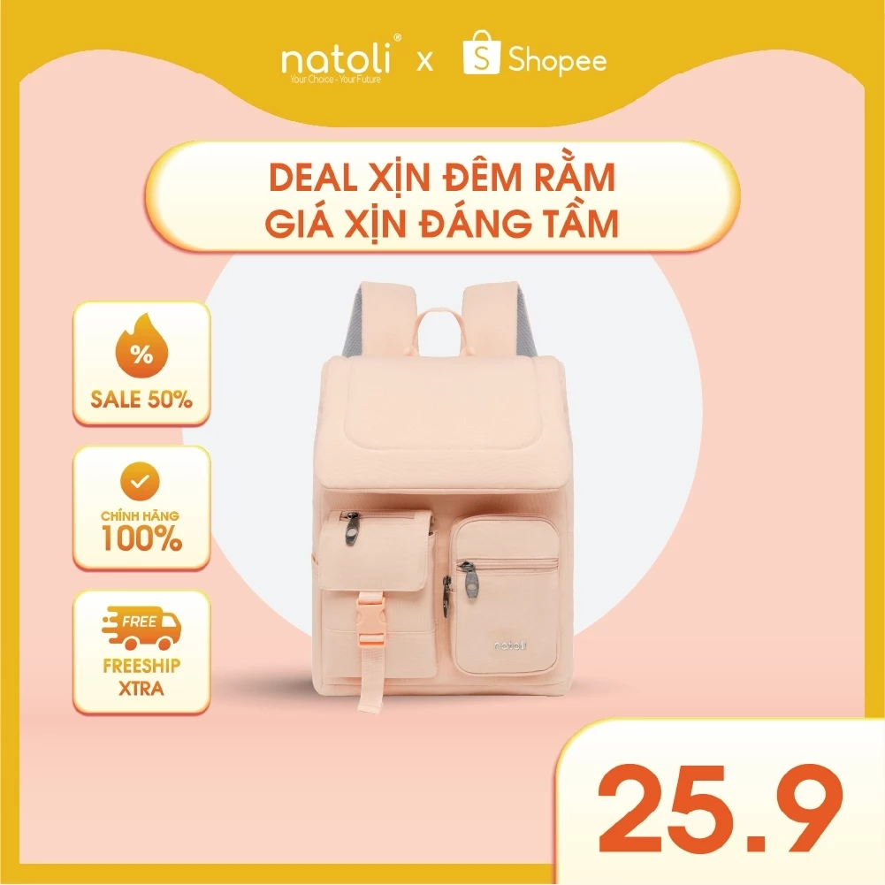 Balo đựng laptop nữ đi học thương hiệu NATOLI, cặp đi học chống sốc chống nước tốt Global Backpack B8
