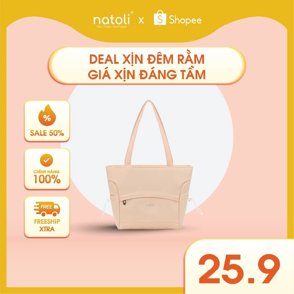 Túi tote vải canvas nữ NATOLI nhiều ngăn có khóa kéo chống nước cao cấp - BST Side Cinch Bag T20