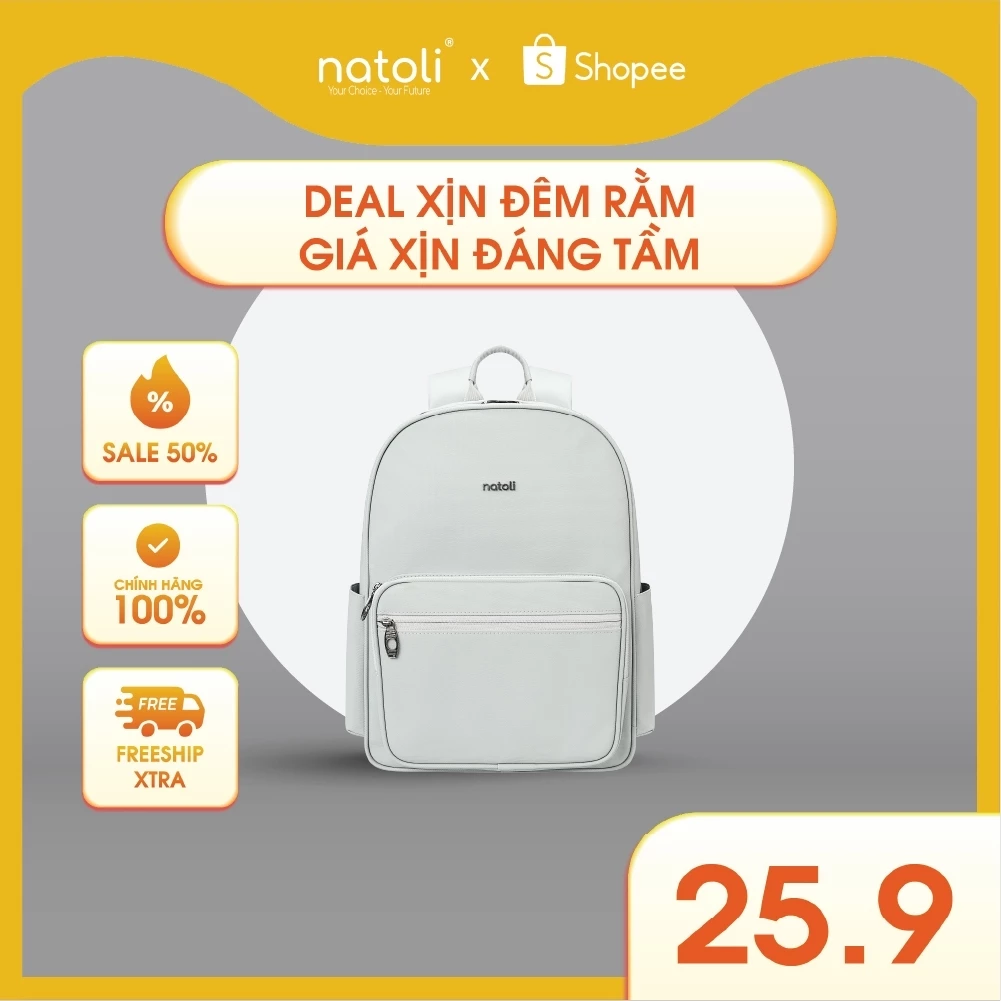 Balo da đi học NATOLI, chống nước nhiều ngăn, đựng laptop cao cấp Unisex Leather School Backpack B27