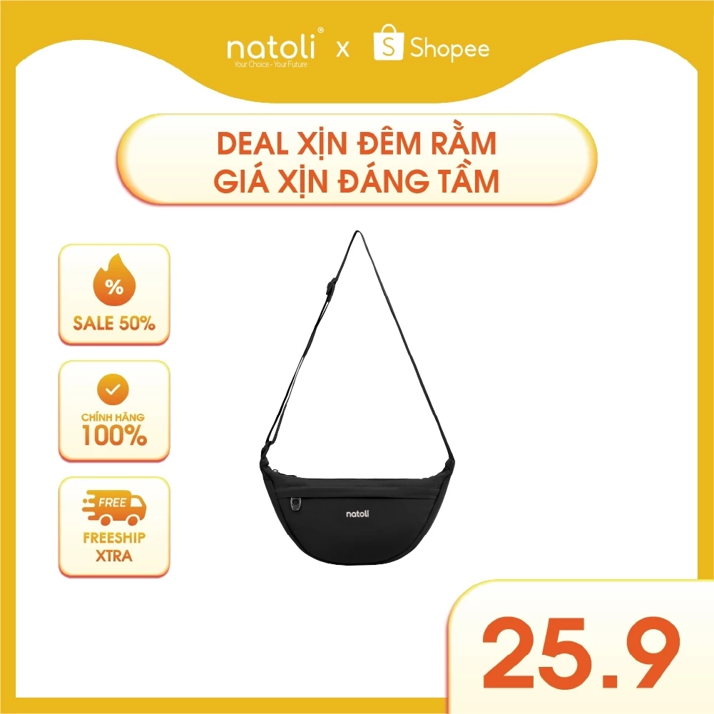 Túi đeo vai chần bông hình bán nguyệt NATOLI túi bánh bao vải canvas chống nước tốt-Soft Touch Crossbag T26