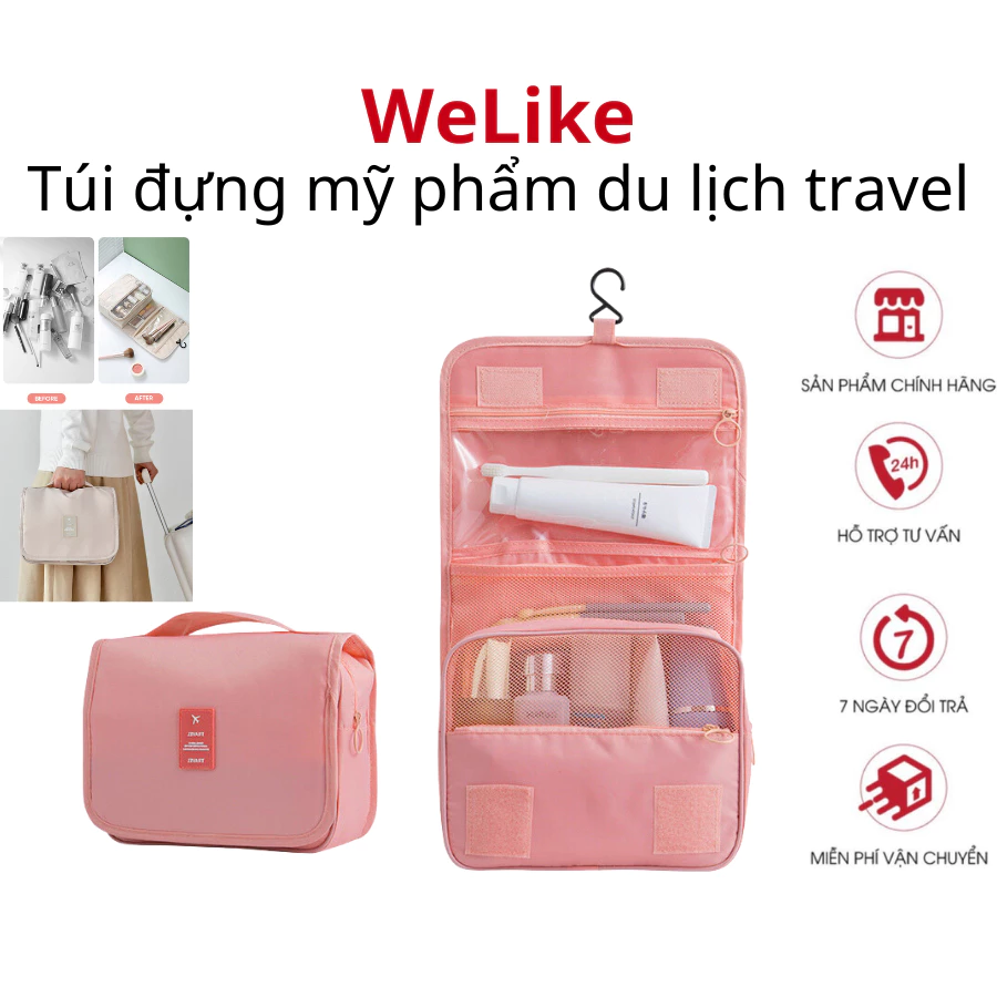 Túi đựng mỹ phẩm du lịch Welike - Túi đựng đồ trang điểm makeup skincare cá nhân đa năng có móc treo nhiều ngăn tiện lợi
