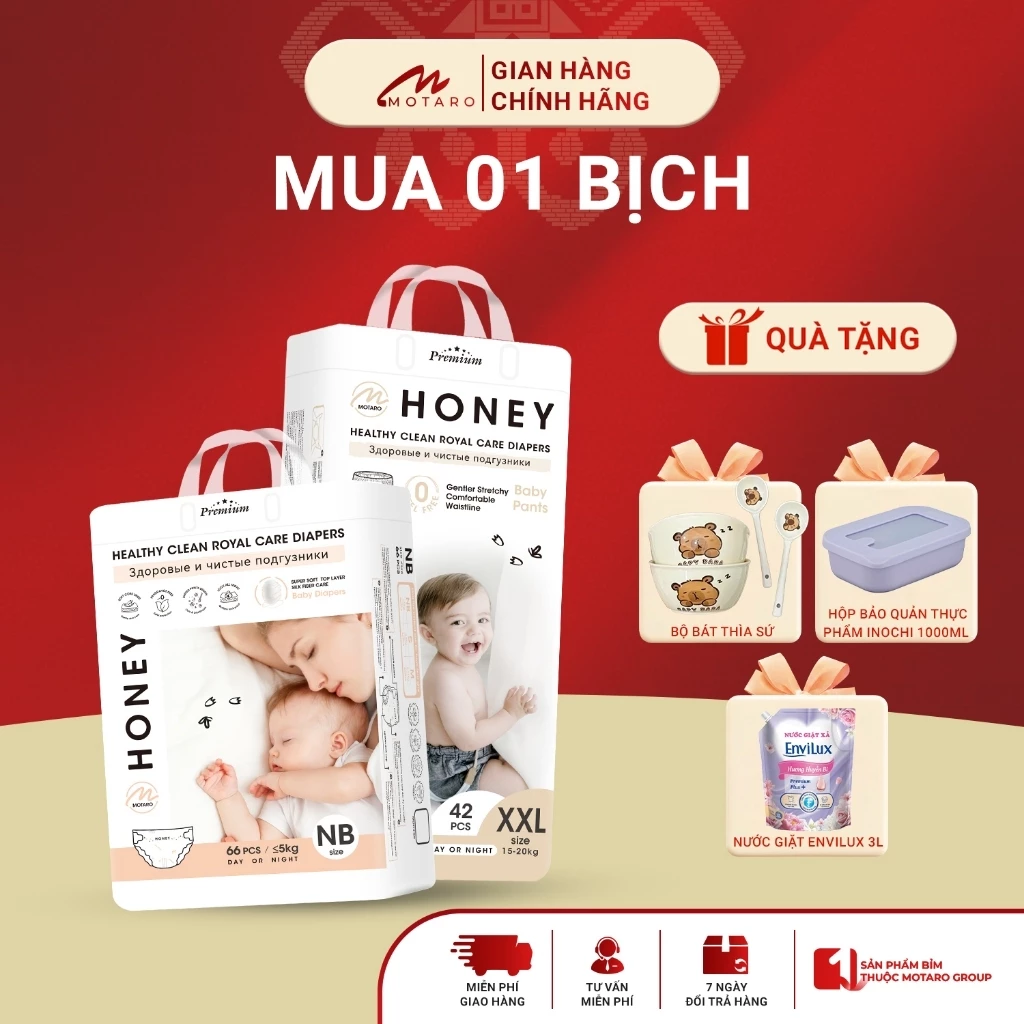 [COMBO 1 BỊCH] Tã Bỉm Dán/Quần HONEY PREMIUM Chính Hãng Đủ Size Cho Bé Từ 3-20kg