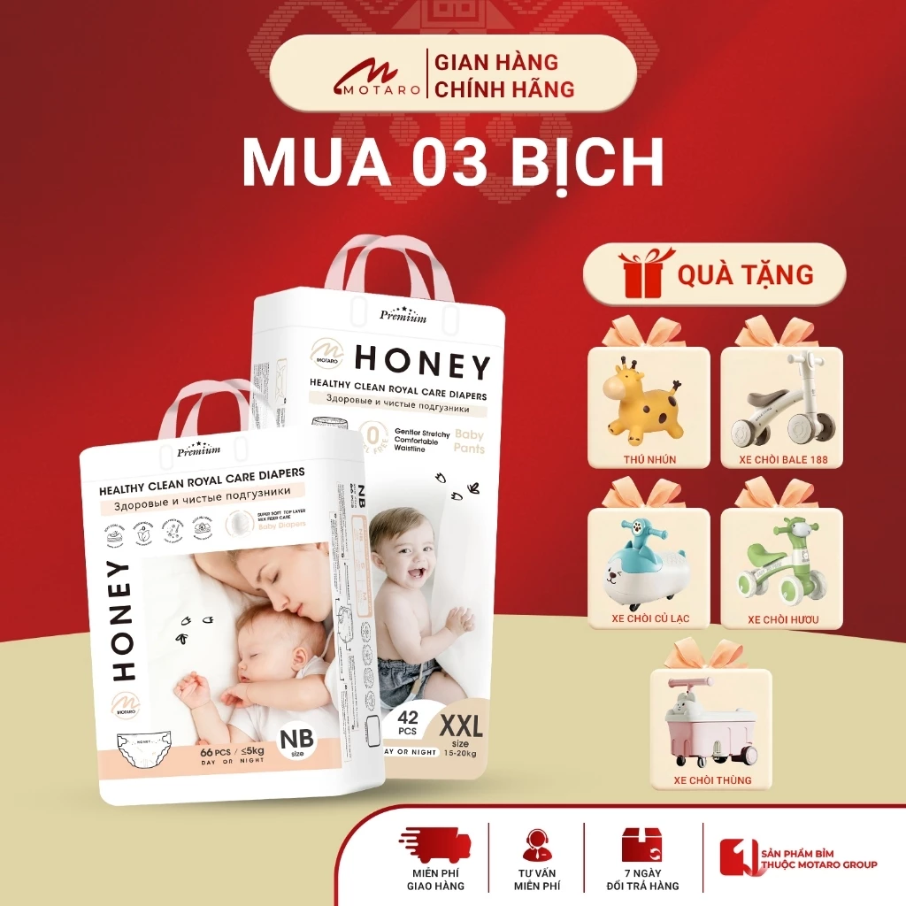 [COMBO 3 BỊCH] Tã Bỉm Dán/Quần HONEY PREMIUM Chính Hãng Đủ Size Cho Bé Từ 3-20kg
