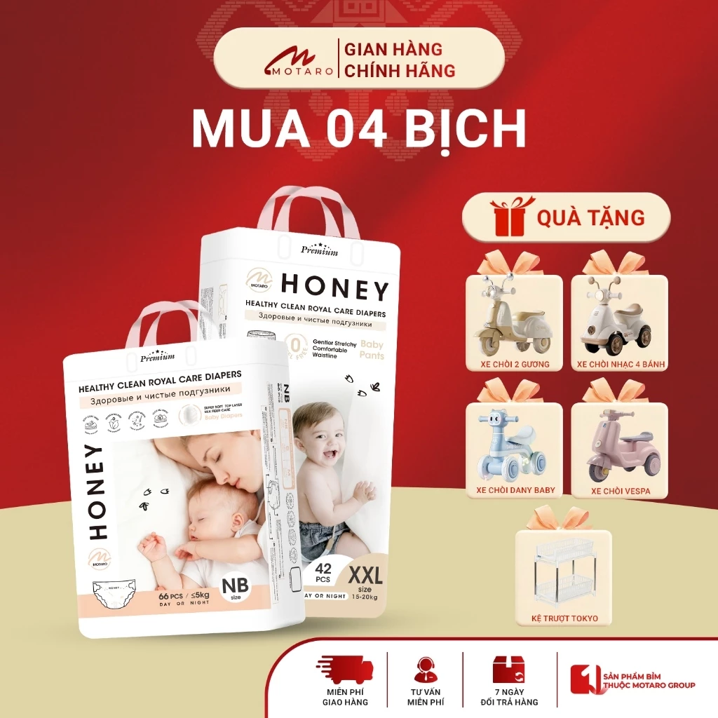 [COMBO 4 BỊCH] Tã Bỉm Dán/Quần HONEY PREMIUM Chính Hãng Đủ Size Cho Bé Từ 3-20kg