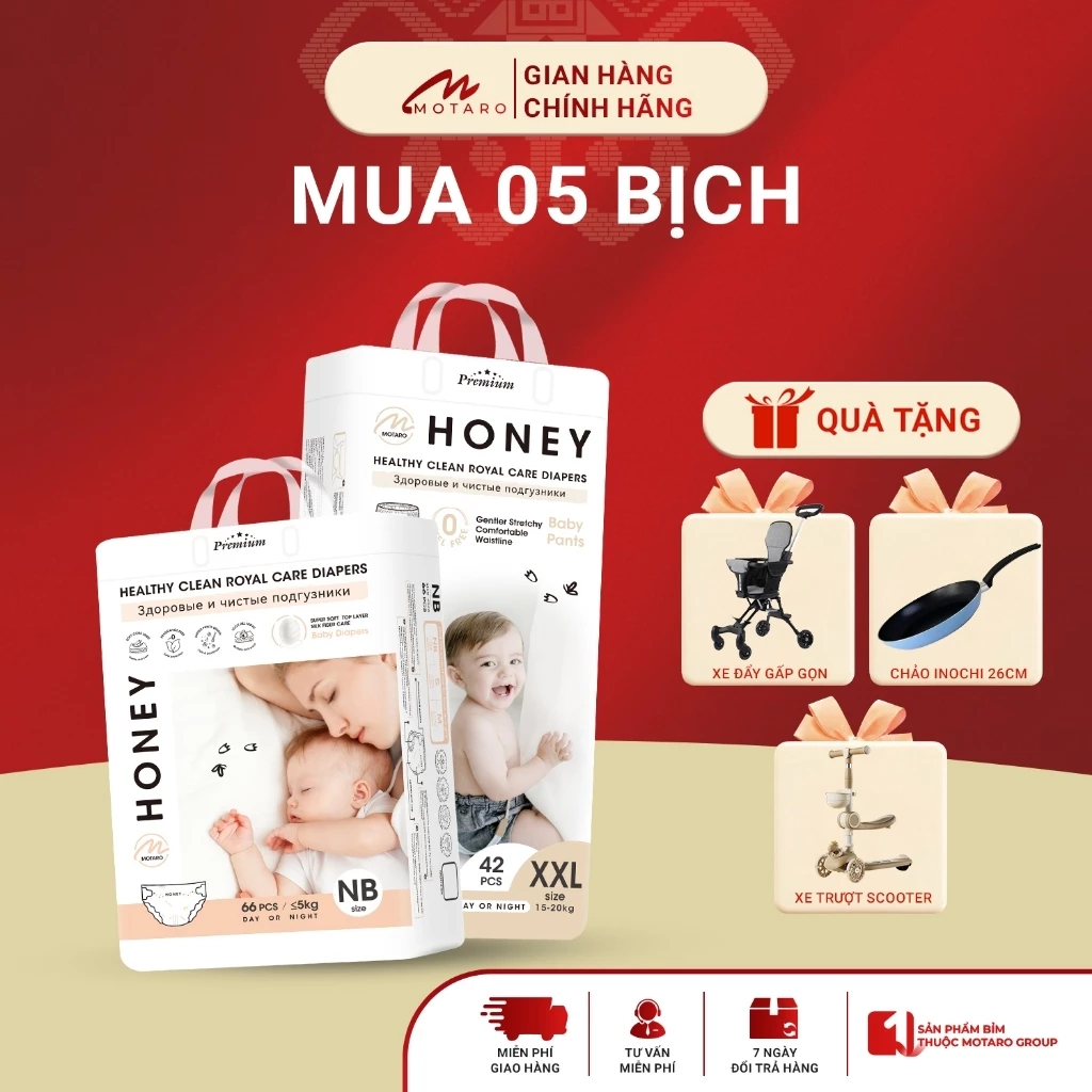 [COMBO 5 BỊCH] Tã Bỉm Dán/Quần HONEY PREMIUM Chính Hãng Đủ Size Cho Bé Từ 3-20kg