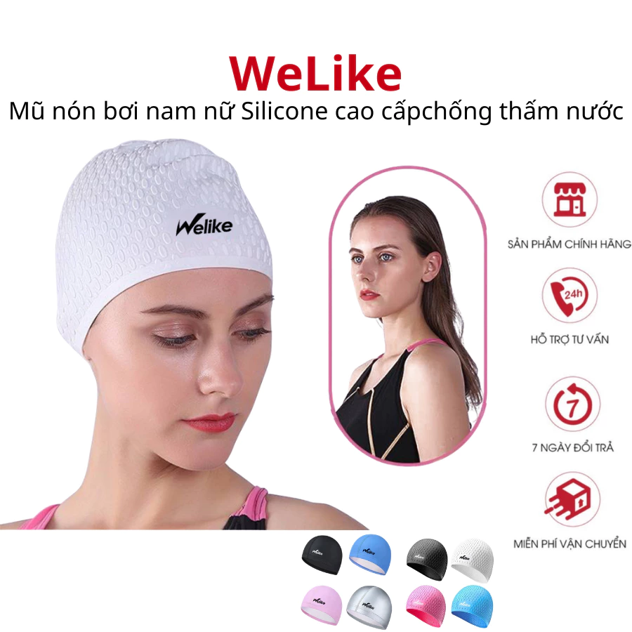 Mũ bơi Welike - Nón bơi nam nữ chất liệu silicone cao cấp chống nước tuyệt đối ôm khít đầu trùm được búi tóc dài