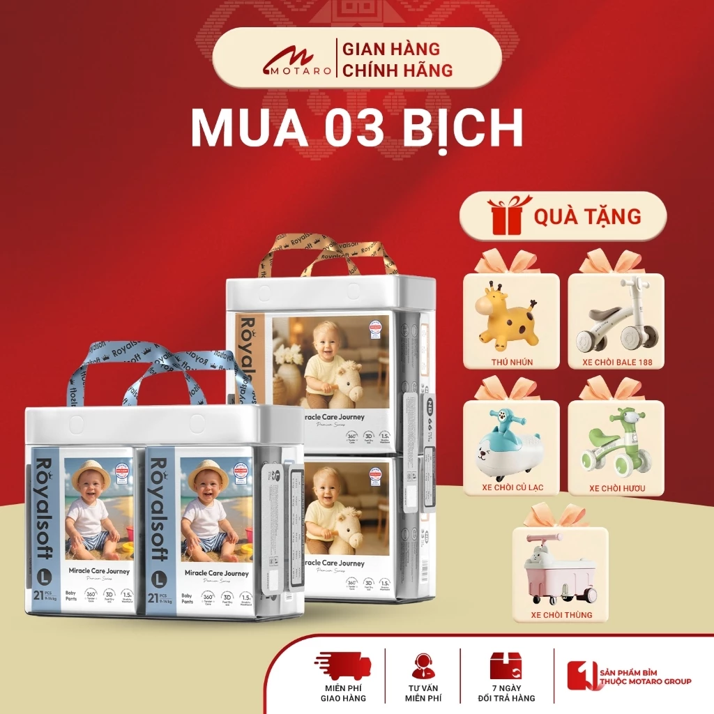 [MẪU MỚI] 3 Bịch Tã Bỉm ROYALSOFT Dán/Quần Cao Cấp, Chính Hãng Êm Ái Đủ Size
