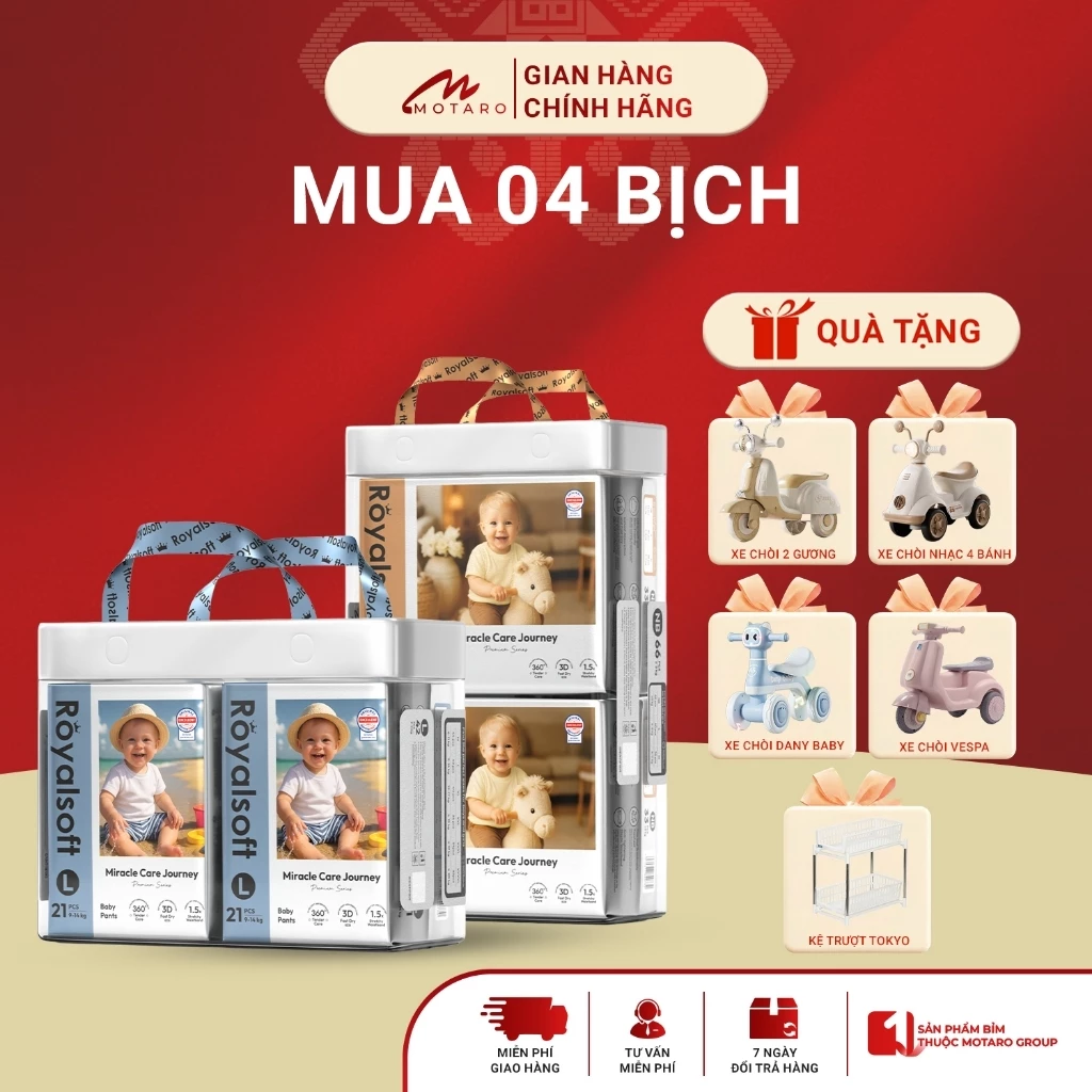 [MẪU MỚI] 4 Bịch Tã Bỉm ROYALSOFT Dán/Quần Cao Cấp, Chính Hãng Êm Ái Đủ Size