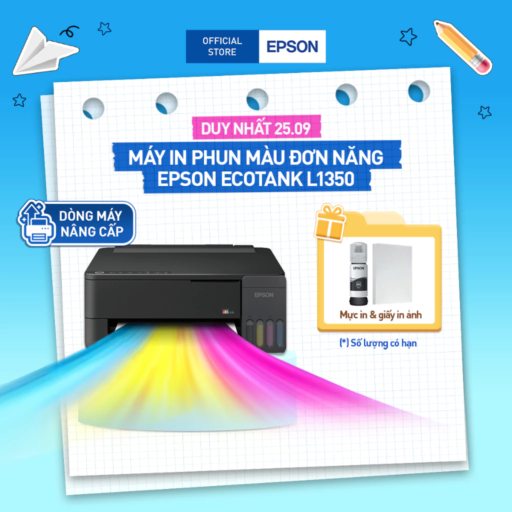 [CẢI TIẾN] Máy In Phun Màu Epson EcoTank L1350 | In qua WiFi & di động tiện lợi | 5760 dpi | In Không Viền