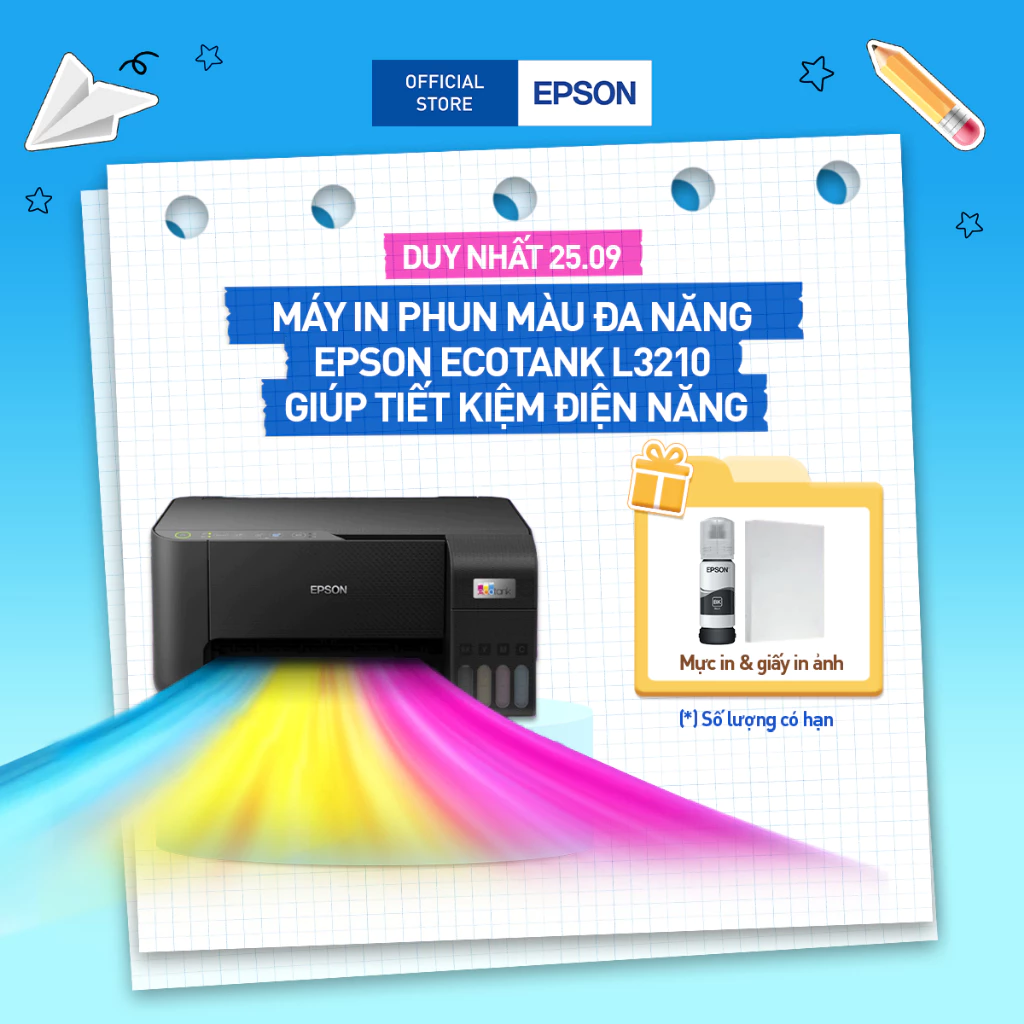 Máy In Phun Màu Epson EcoTank L3210 Công Nghệ In Không Nhiệt Giúp Tiết Kiệm Điện Năng