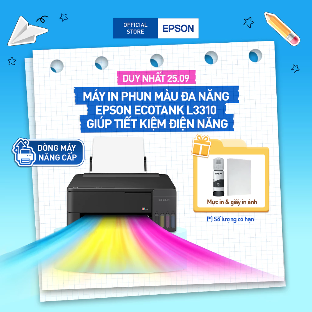 [CẢI TIẾN] Máy in Epson EcoTank L3310 In Phun Đa Năng | In Scan Copy | 5760 dpi | In Không Viền