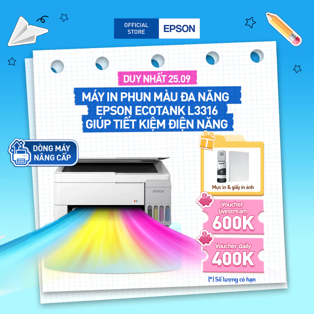 [CẢI TIẾN] Máy In Epson EcoTank L3316 In Phun Đa Năng | In Scan Copy | 5760 dpi | In Không Viền