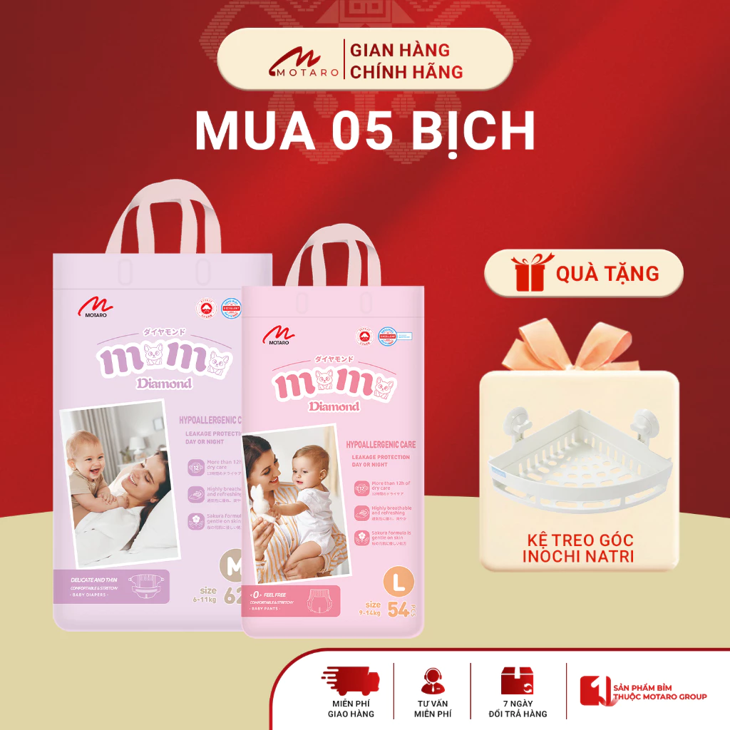 [COMBO 5 BỊCH] Tã Bỉm Dán Quần MOMO DIAMOND Chính Hãng Chống Hăm Tối Đa