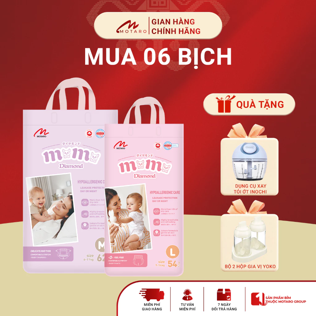 [COMBO 6 BỊCH] Tã Bỉm Dán Quần MOMO DIAMOND Chính Hãng Chống Hăm Tối Đa