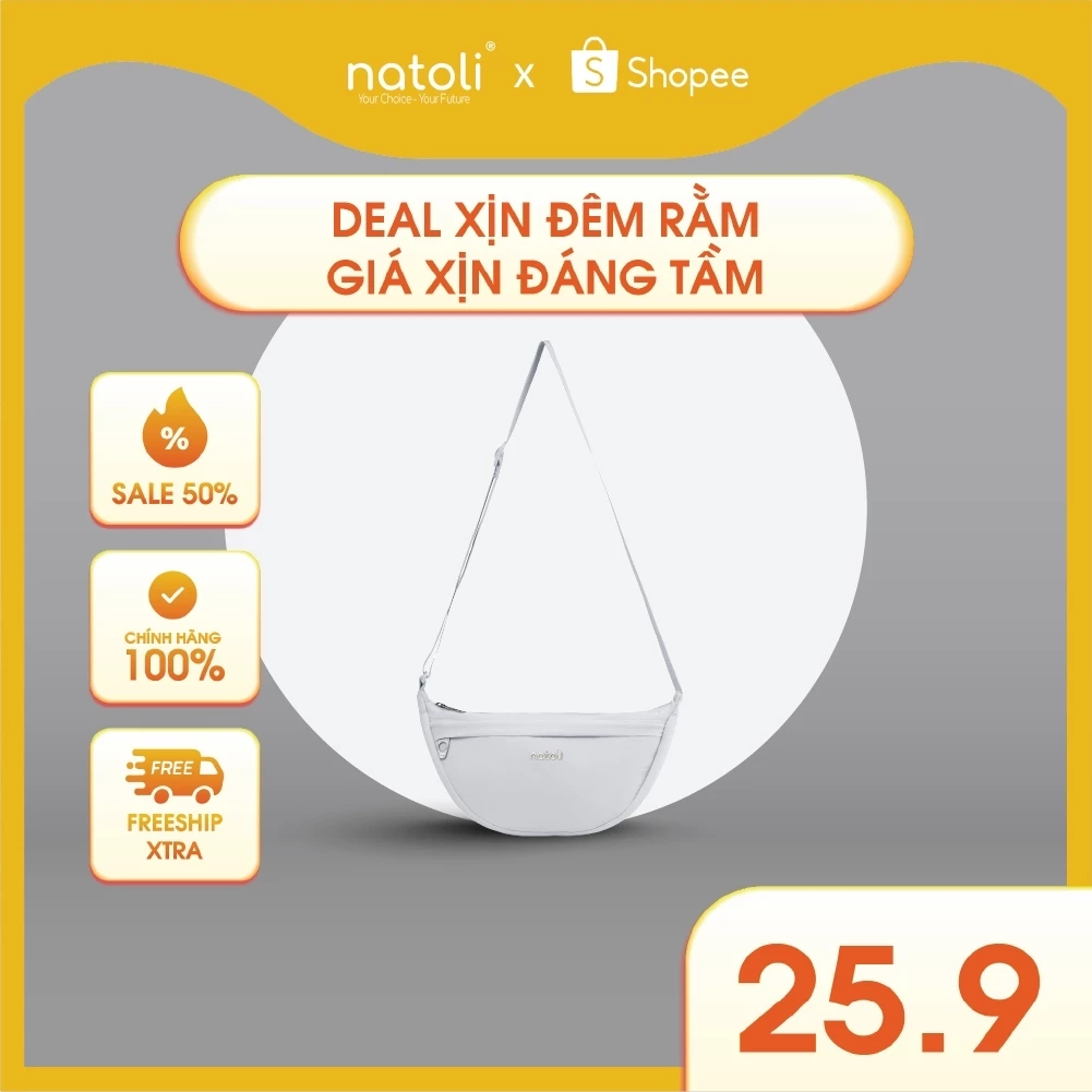 Túi đeo chéo nam nữ hình bán nguyệt NATOLI túi bánh bao chần bông vải canvas chống nước tốt-Soft Touch Crossbag T26