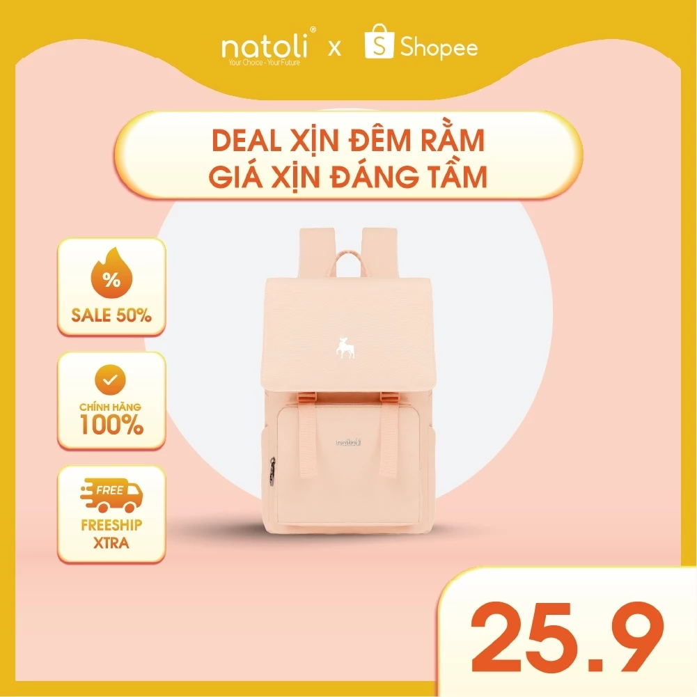 Balo laptop nữ NATOLI nhiều ngăn, đựng laptop, đi học chống nước cao cấp - BST Modern Flap Backpack B23