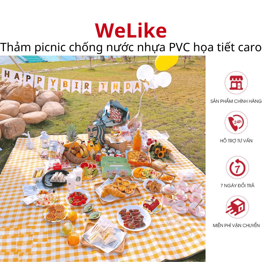 Thảm picnic gấp gọn Welike nhựa PVC caro thích hợp đi du lịch đi phượt chụp ảnh bạt trải cắm trại dã ngoại chống nước