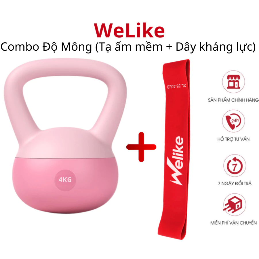 Combo Độ mông căng đét Welike - Bộ dụng cụ Tạ ấm (Tạ bình vôi) + Dây kháng lực tập swat mông đùi tại nhà hiệu quả