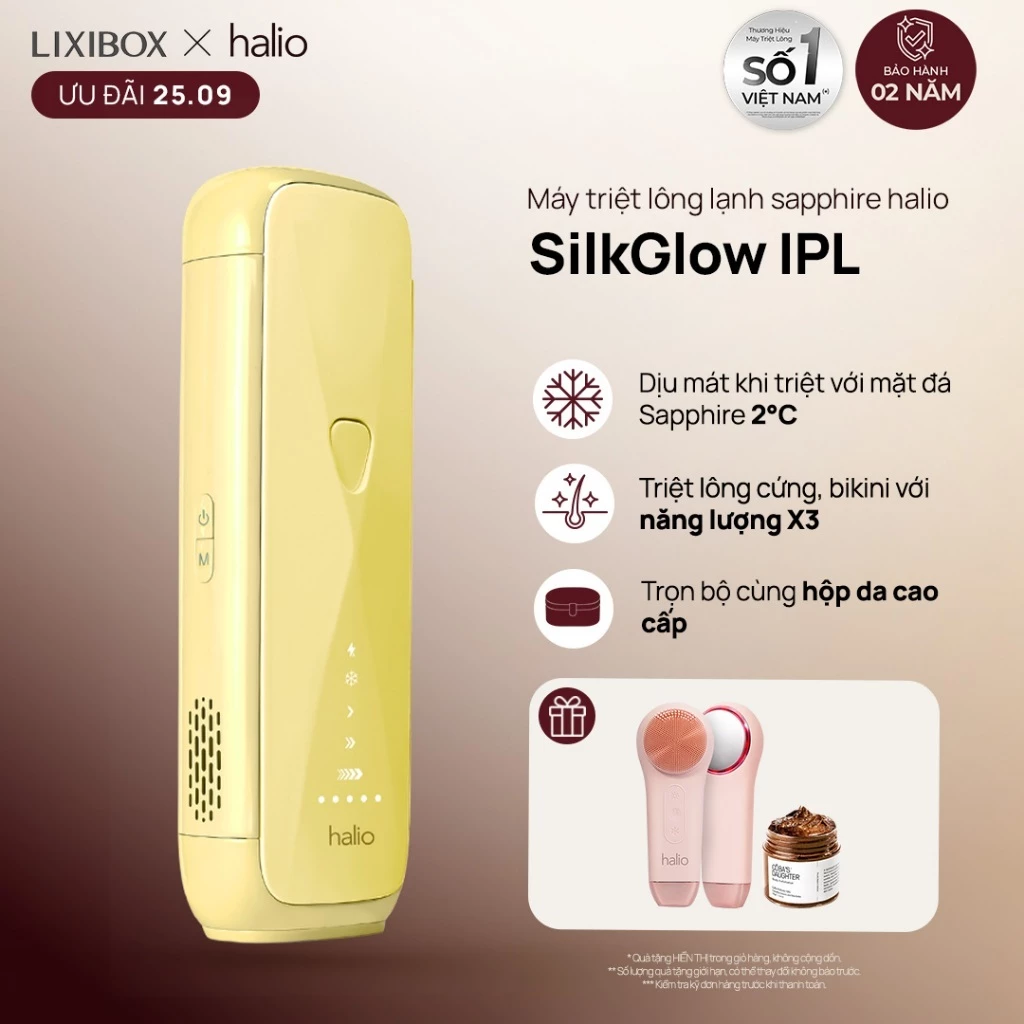 Máy Triệt Lông Halio SilkGlow IPL Sapphire Cooling Hair Removal Device - Butter