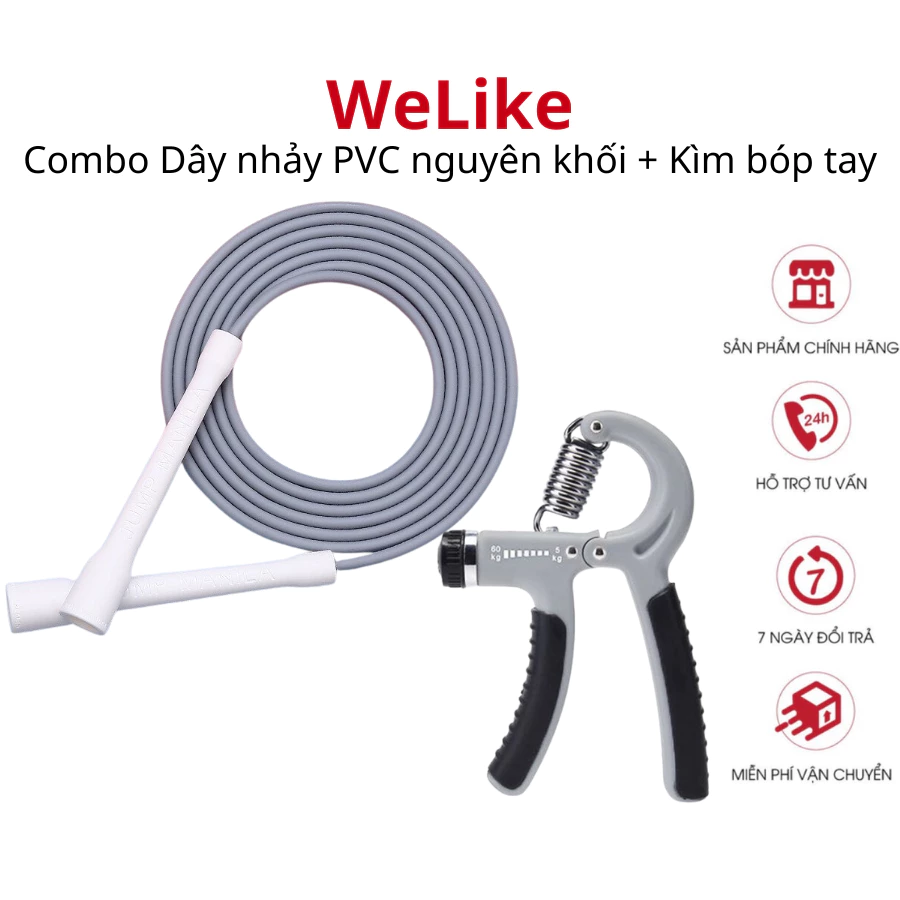 Combo Dây nhảy + Kìm bóp tay Welike - Dây nhảy PVC 2,9m Kìm bóp tay 5-60kg tập thể dục tại nhà hiệu quả