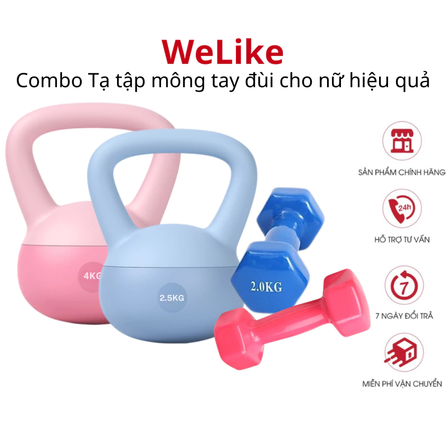 Combo Tạ tập mông tay đùi cho nữ Welike - Tạ tay tạ ấm lõi sắt Dụng cụ tập thể dục thể thao tại nhà an toàn
