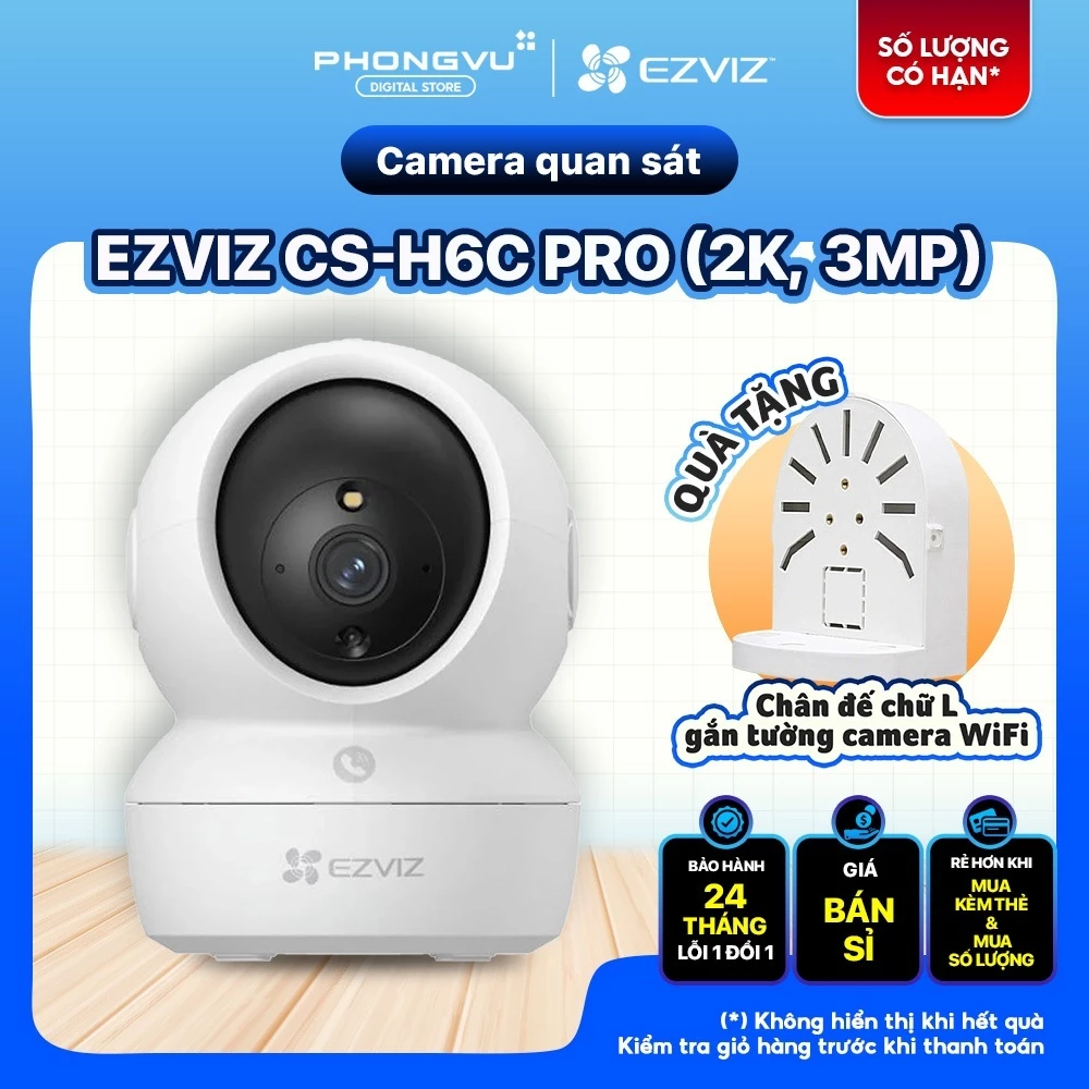 Camera Wifi Trong Nhà Ezviz H6C 3MP (Bản 2K) - Theo Dõi Chuyển Động, Hồng Ngoại Ban Đêm, Xoay 360 - Bảo hành 24 tháng