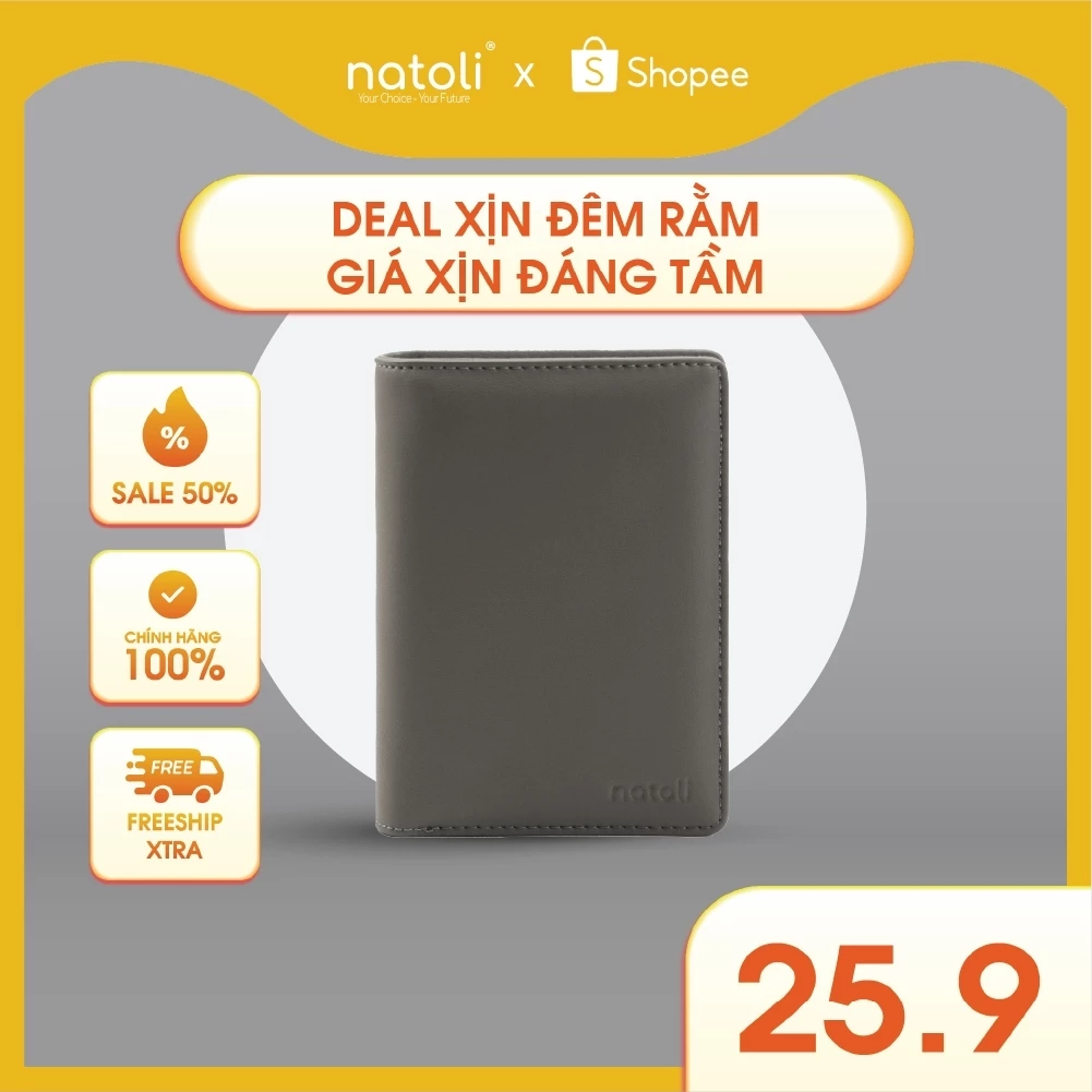 Ví nam dáng đứng cao cấp NATOLI gập đôi đựng thẻ BST Simple Vertical Wallet V3