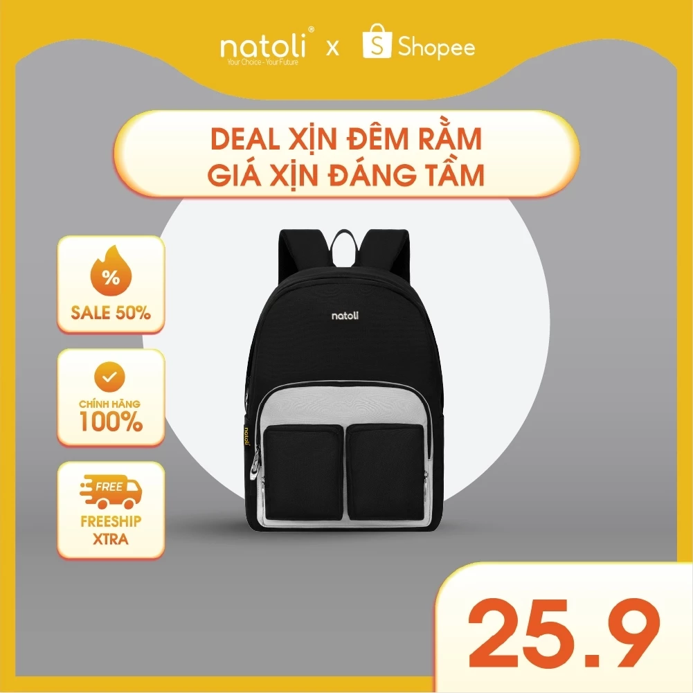 Balo thời trang đi học đựng laptop NATOLI vải canvas nhiều ngăn kháng nước - Old School Backpack B5