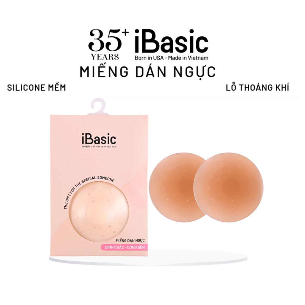 Hộp 2 Miếng dán ngực silicone iBasic có lỗ thoáng khí siêu dính tàng hình tái sử dụng PK117