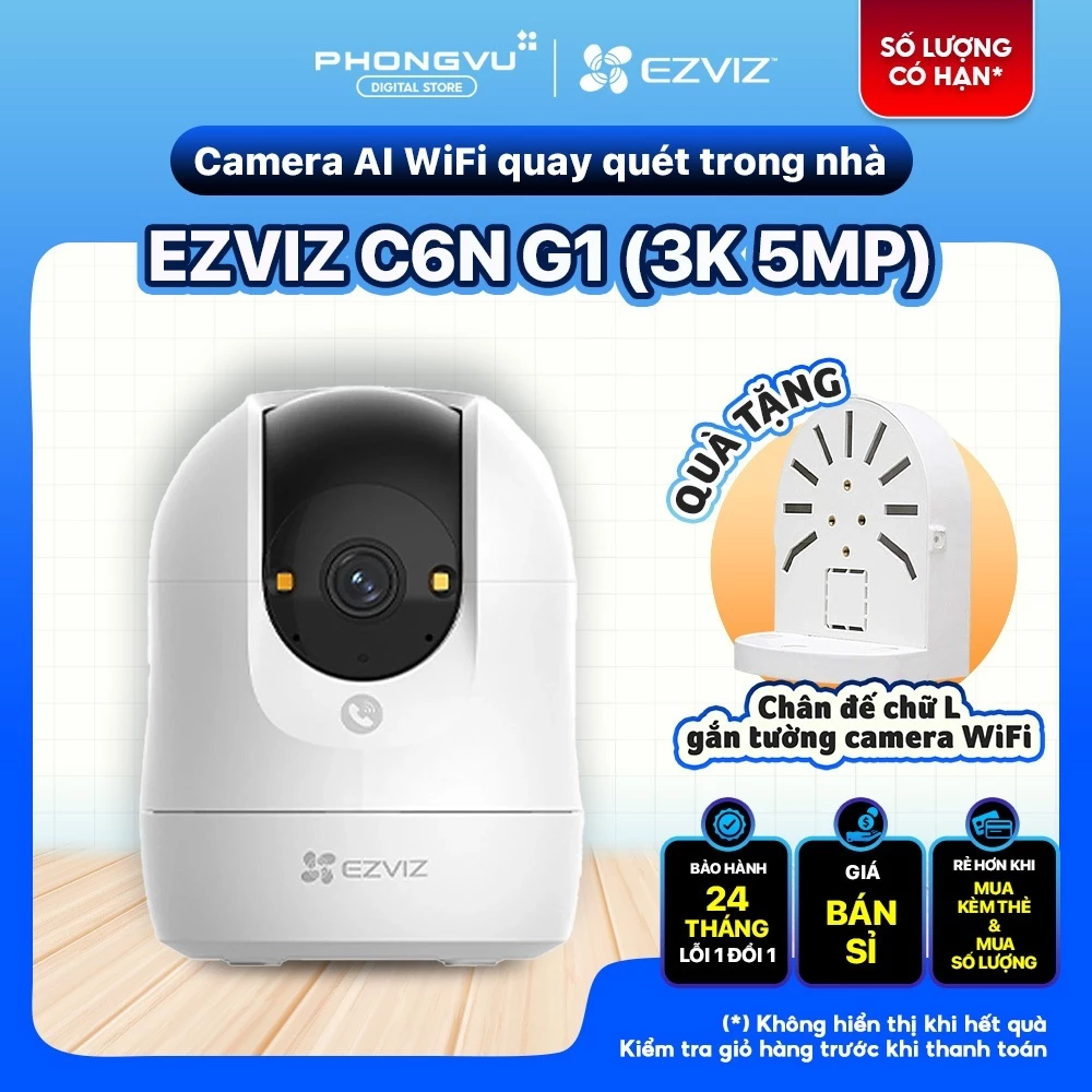 Camera Wifi Trong Nhà Ezviz C6N G1 (3K - 5MP) - Xoay 360, Nút Gọi 2 Chiều, Nhận Diện Người & Thú Cưng