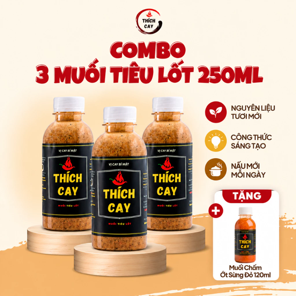 Combo 3 Chai Tiêu Lốt Thích Cay 250ml chấm nem chấm chả cay thơm ngon muối tiêu gia truyền