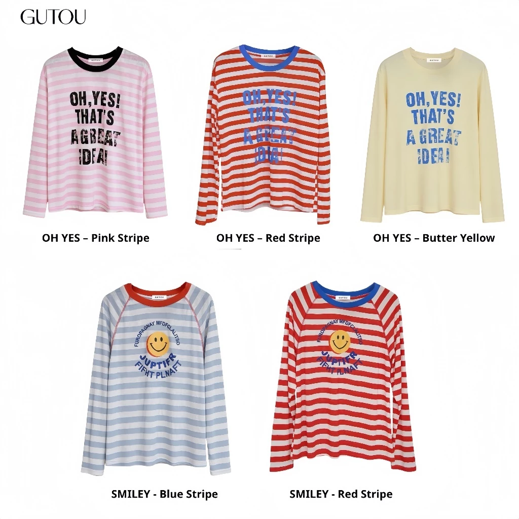 QCCC L1 Áo Thun Tay Dài Sọc Ngang Form Rộng Graphic Tee G315