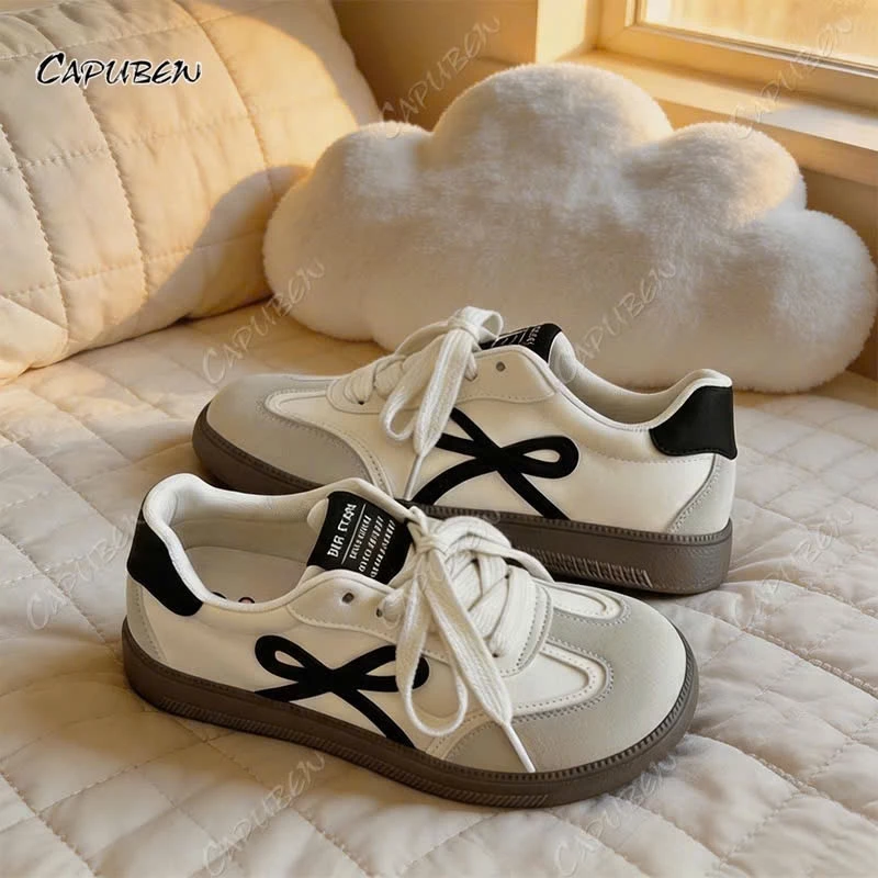 Giày Sneaker Nữ Phối Nơ Dễ Thương, Giày Thể Thao Nữ Đế Bệt Êm Chân, Phong Cách Hàn Quốc - Lù Store - C-8