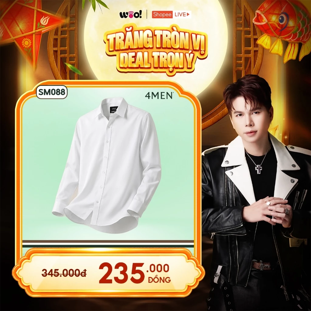 Áo sơ mi nam tay dài trơn đẹp 4MEN SM088 lụa chéo hạn chế nhăn, mềm mịn, form tailored rộng công sở trẻ trung, giá rẻ