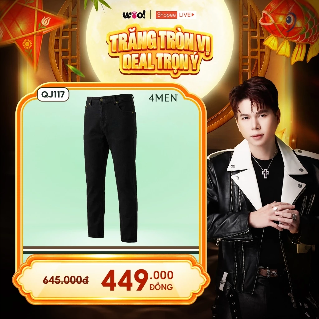 Quần jeans nam trơn slimfit diễu túi sau 4MEN QJ117 vải denim mềm mại, co giãn thoải mái, phong cách trẻ trung, hiện đại