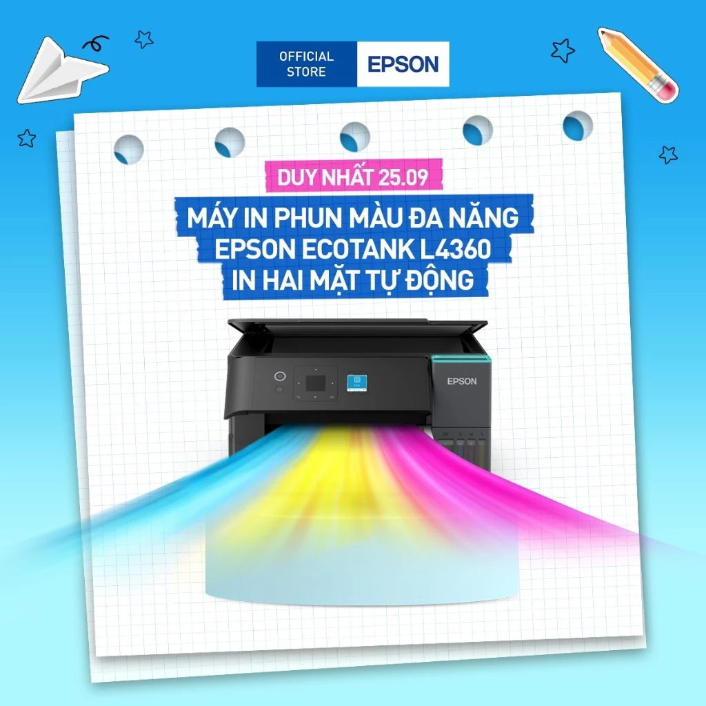 Máy In Phun Màu Đa Chức Năng Epson EcoTank L4360 In Qua Wi-Fi và Hai Mặt Tự Động (Bao Gồm Bộ Mực Chính Hãng Đi Kèm)