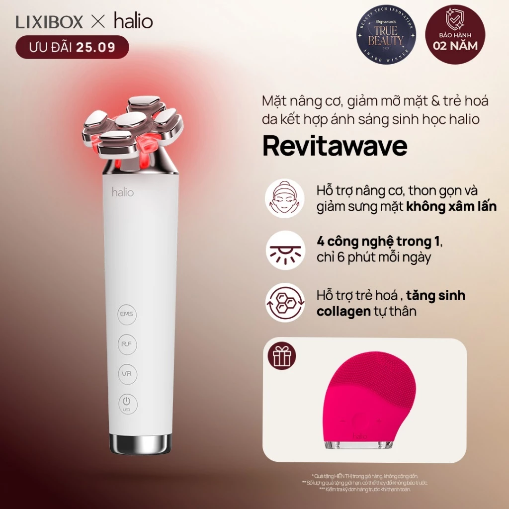 Máy Nâng Cơ, Giảm Mỡ Mặt & Trẻ Hoá Da Kết Hợp Ánh Sáng Sinh Học Halio RevitaWave Skin Rejuvenator