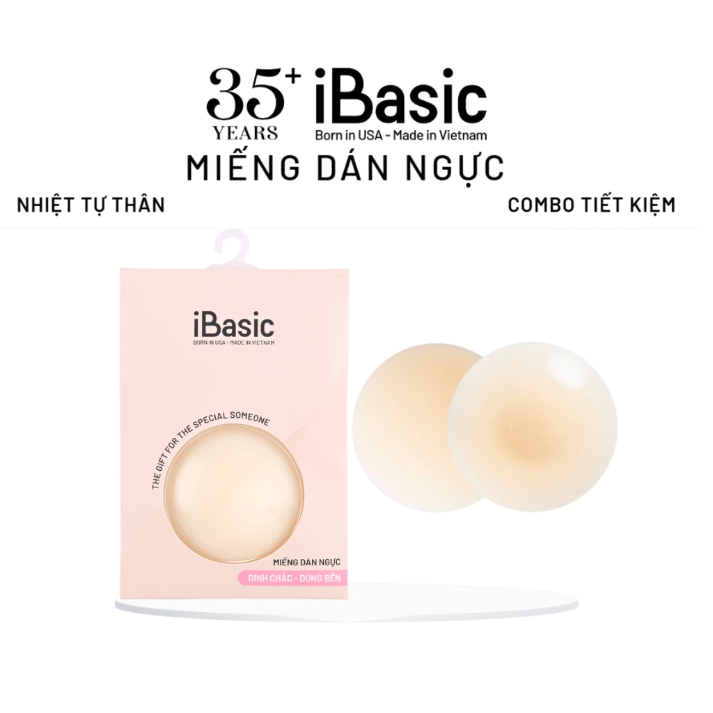 Hộp 2 Cặp dán ngực silicone iBasic nhiệt tự thân tái sử dụng không keo an toàn cho da PK107-BOX2