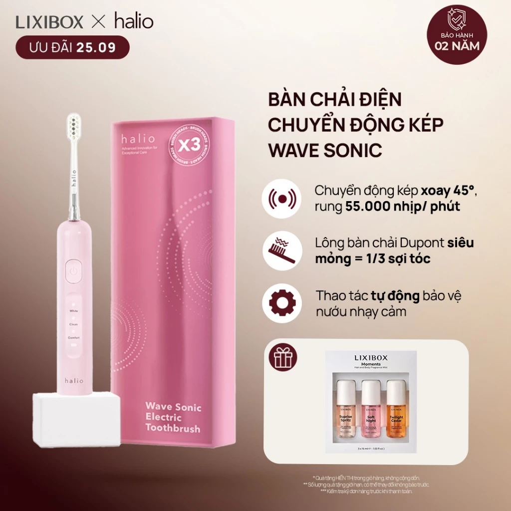 Bàn Chải Điện Tích Hợp Công Nghệ Chuyển Động Kép Halio Wave Sonic Electric Toothbrush