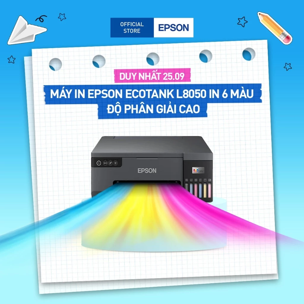 Máy In Epson EcoTank L8050 Thiết Kế Nhỏ Gọn In 6 Màu Mực Độ Phân Giải Cao