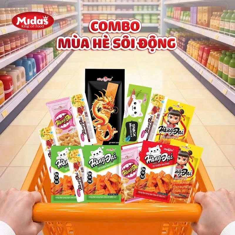 Combo Mùa Hè Sôi Động (1 VTL + 5 mèo yêu cá+5 bimbim balo+5 miếng cay giòn+5 Natra + 5 khoai chấm+5 ốc+60 sườn dê)