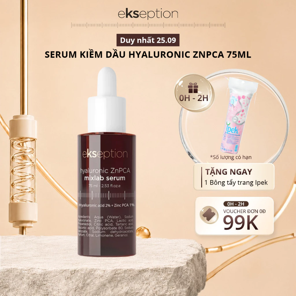 Serum HA + 1% ZnPCA Ekseption hỗ trợ giảm mụn, kiềm dầu Hyaluronic ZnPCA Mixlab 75ml