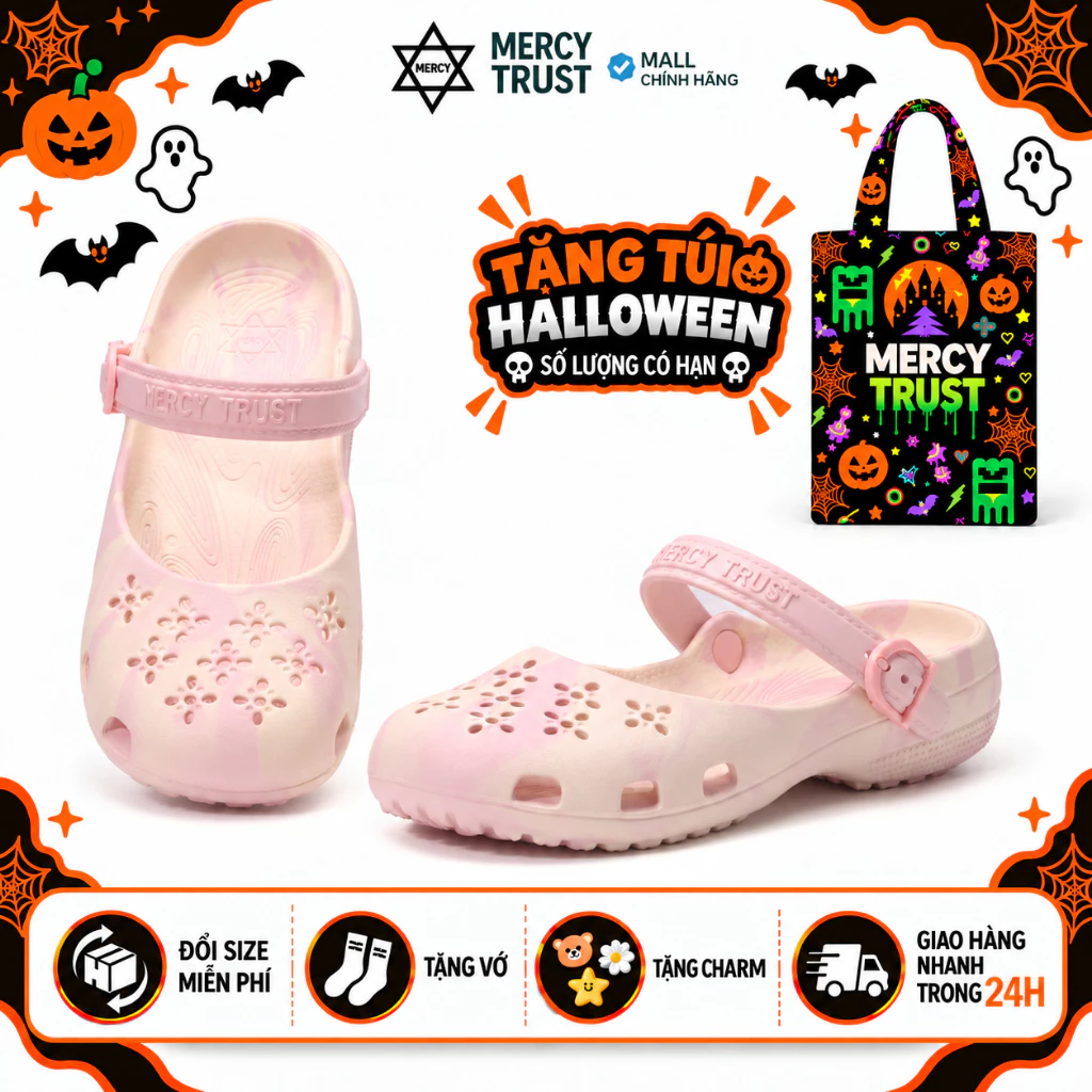 [TẶNG TÚI HALLOWEEN] Kèm Sticker, Vớ - MC40 - Dép Sục Búp Bê MERCY TRUST Ballet Nữ Loang Màu Quai Cài Linh Hoạt