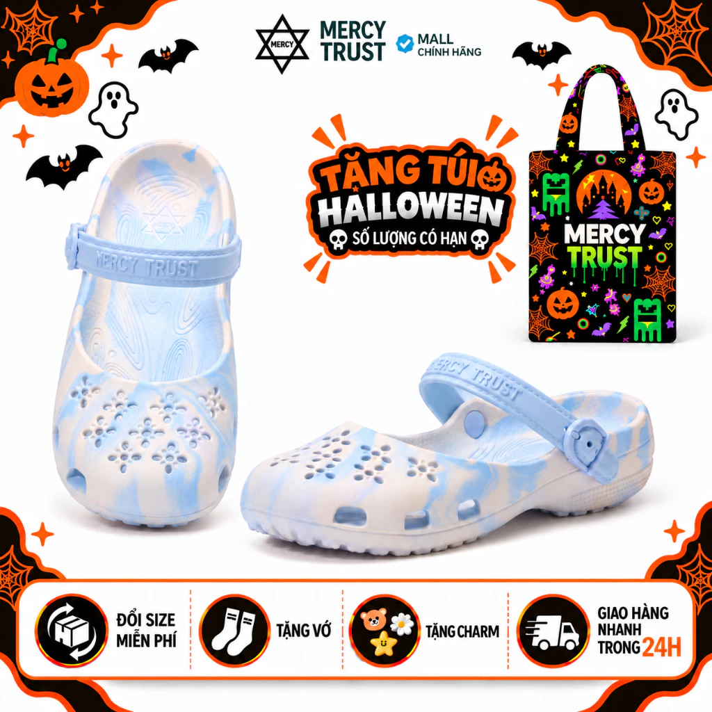 [TẶNG TÚI HALLOWEEN] Kèm Sticker, Vớ - MC40 - Dép Sục Búp Bê MERCY TRUST Ballet Nữ Loang Màu Quai Cài Linh Hoạt