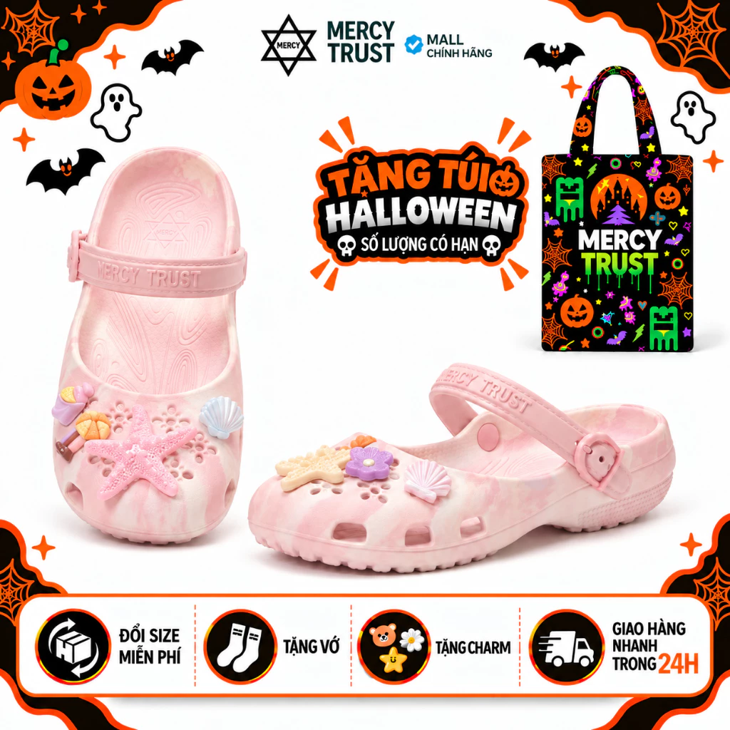 TẶNG TÚI HALLOWEEN, Sticker Giống Ảnh, Vớ - MC40 - Giày Sục Búp Bê MERCY TRUST Ballet Nữ Quai Cài Linh Hoạt