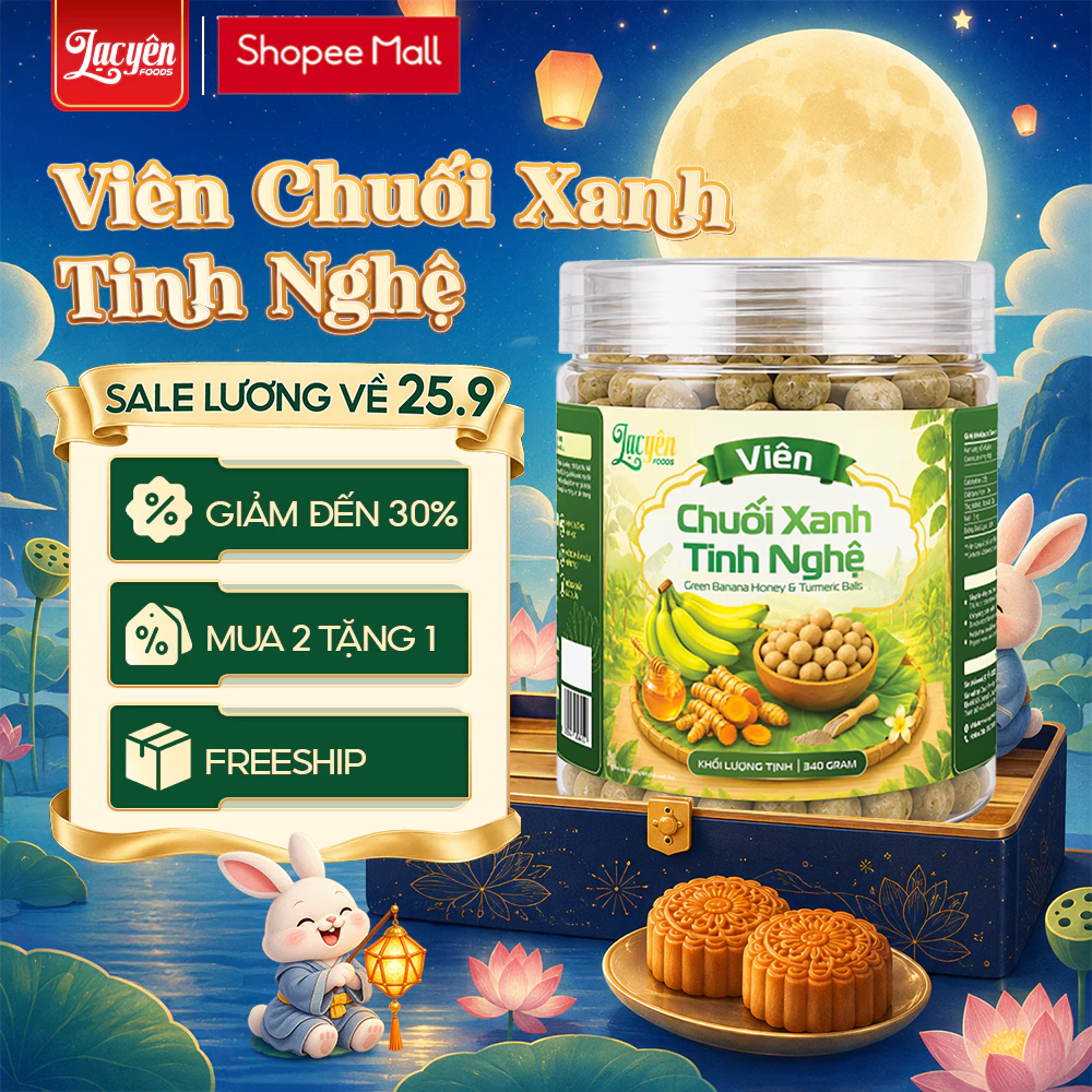 Viên Bột Chuối Xanh Tinh Nghệ Lạc Yên Foods Sấy Lạnh Nguyên Chất Giàu Tinh Bột Kháng