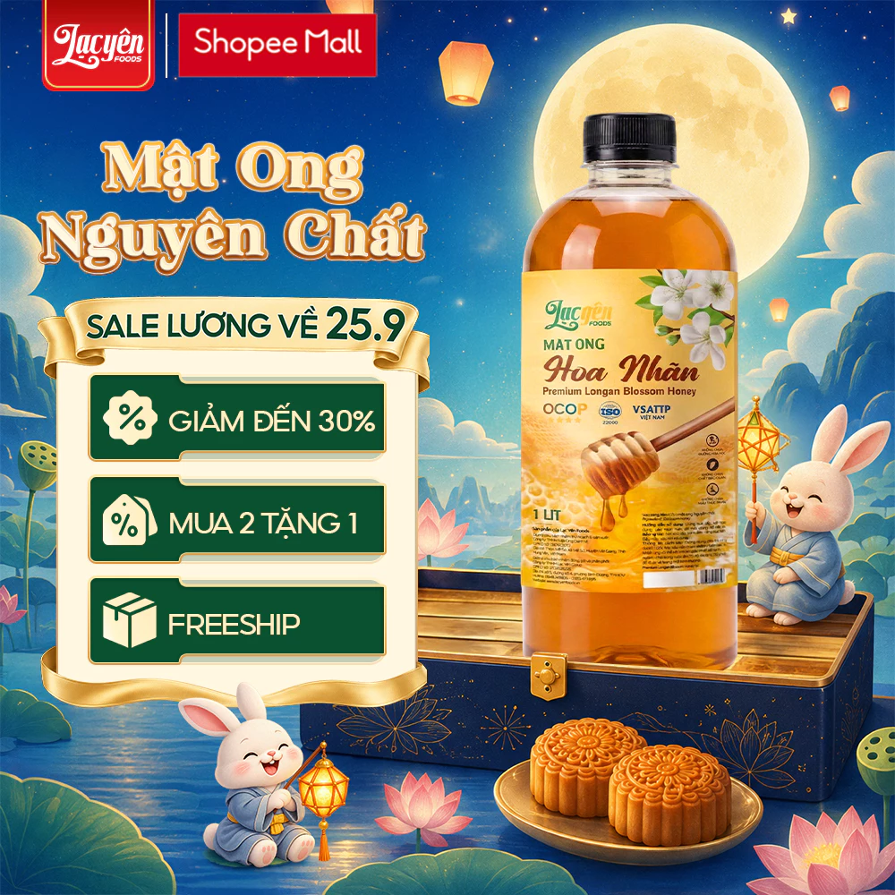 Mật Ong Nguyên Chất 1 Lít -  Mật Ong ĐẶC SÁNH Không Pha Tạp Đường Lạc Yên Foods